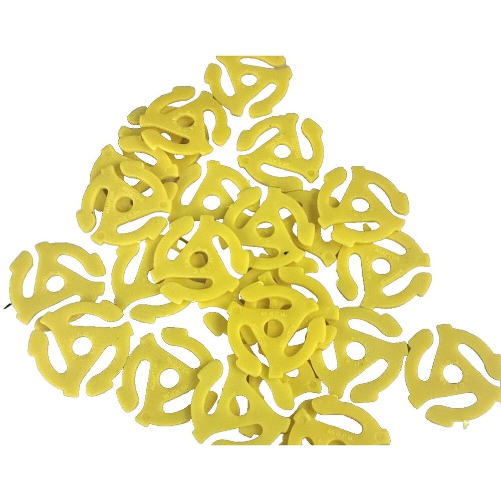 Vintage Recoton 45 RPM Record Insert Adapters Yellow, Made In The USA, 12 pcs